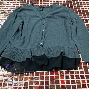 Grey Cardigan with Black Ruffles